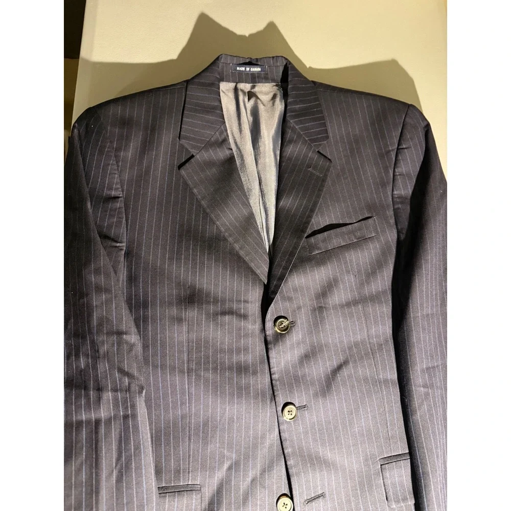 Ralph Ralph Lauren Mens Pinstripe Suit Navy Blue Wool 3 Button Blazer 42R 33x33